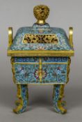 A Chinese cloisonne twin handled Gui censor and cover Decorated overall with lotus strapwork,