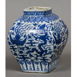 A Chinese blue and white porcelain vase Of square section,