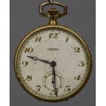 A Vulcain 18 ct gold cased pocket watch The signed ivory dial with Arabic numerals and subsidiary
