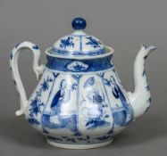 A 19th century Chinese blue and white teapot Decorated with various figural and floral vignettes.