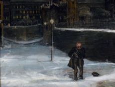 AUGUSTUS EDWIN MULREADY (1844-1904) British Cold Winter Night Oil on canvas laid down Signed and