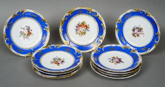 Eleven 19th century Limoges porcelain cabinet plates Each centrally painted with floral sprays