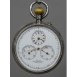 A 935 silver cased split second chronograph pocket watch The multi-dialled face inscribed S.