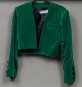 A Yves Saint Laurent bolero style jacket In variation emerald green velvet,