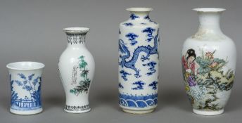 A 19th century Chinese porcelain blue and white vase Decorated with dragons chasing a flaming pearl