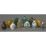 A collection of eleven various Chinese snuff bottles The largest 7.25 cm high.