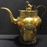 An antique Chinese copper and brass street vendor's tea kettle With dog-of-fo finial,
