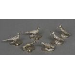 A set of six white metal menu holders modelled as game birds (6) CONDITION REPORTS: