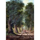 ENGLISH SCHOOL (19th century) Figure on a Wooded Path Gouache Indistinctly signed and dated 14 x 19