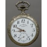 A large Doxa plated pocket watch The white enamelled dial with Arabic numerals and subsidiary sweep