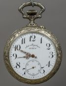 A large Doxa plated pocket watch The white enamelled dial with Arabic numerals and subsidiary sweep