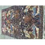 A Middle Eastern wool figural carpet The midnight field enclosing various figures and animals,