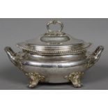 A large silver plated twin handled tureen and cover by William & George Sissons With gadrooned rim,