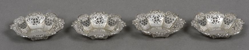 A set of four Victorian pierced silver bon bon dishes, hallmarked Birmingham 1897,