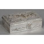 A Japanese silver box The rectangular hinged cover worked with a dragon,