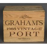 Graham's Vintage Port, 1985 Twelve bottles in old wooden case.