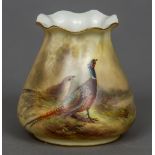 JAMES STINTON (born 1870) for Royal Worcester, a porcelain sack vase Hand painted with pheasants,