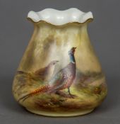 JAMES STINTON (born 1870) for Royal Worcester, a porcelain sack vase Hand painted with pheasants,