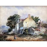 Manner of GEORGE CHARLES MORLAND (1763-1804) British Figures by a Rural Tavern Watercolour 30 x 23