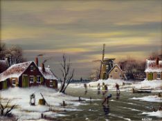 KAISER (20th century) Continental Dutch Winter Scenes Oils on board Signed 23.5 x 18.