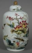 A Chinese Republic period vase and cover The white ground decorated with various birds and a