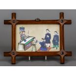 A 19th century Cantonese rice paper picture Depicting various figures in a courtly interior,