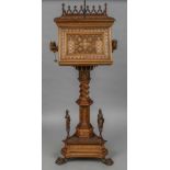 An Italian Gothic Revival specimen wood inlaid church lectern The rotating top section flanked by