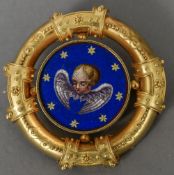 A 19th century unmarked gold framed micro-mosaic brooch Of target form,