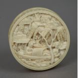 A 19th/20th century Chinese carved Canton ivory pill box Of circular section,