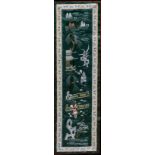 A pair of Chinese silkwork sleeve panels Worked with figures in a river landscape,