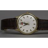 A Jaeger LeCoultre automatic gentleman's wristwatch The signed ivory dial with Arabic numerals,