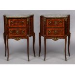 A pair of French marble topped bedside drawers Each with a removable shaped marble top above two