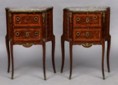 A pair of French marble topped bedside drawers Each with a removable shaped marble top above two