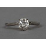 An 18 ct white gold diamond solitaire ring The claw set stone approximately 1.41 carats.