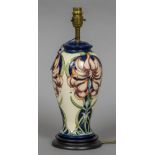 A modern Moorcroft pottery table lamp Of waisted cylindrical form,
