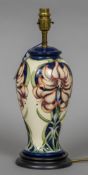 A modern Moorcroft pottery table lamp Of waisted cylindrical form,