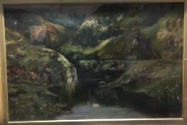 HILTON (19th century) British Sheep Grazing in a River Valley Oil on canvas Signed 90 x 59.