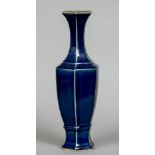 A Chinese porcelain vase Of hexagonal section with all over blue glaze,