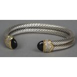 A David Yurman 18 ct gold and 925 Sterling silver diamond set cuff bracelet Marked DY750 925.