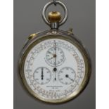 A 935 silver cased spilt second chronograph pocket watch The multi-dial face inscribed S.