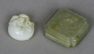 A Chinese carved jade box and cover Of stepped shaped square form;