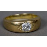 A diamond set gold (probably 18 ct) gypsy ring The stone approximately 1 carat.