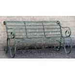 A Regency wrought iron garden bench Of typical form. 154 cm wide.