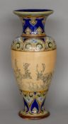 A large Royal Doulton stoneware vase by Hannah Barlow Decorated in the round with incised deer.