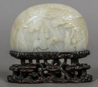 A 19th century Chinese carved mutton fat jade plaque Of domed bowed form,