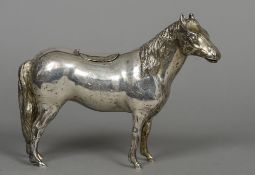 A Continental 930 silver horse shaped creamer,