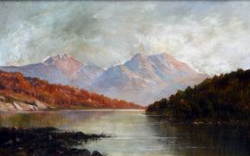 *AR FRANCIS E. JAMIESON (1895-1950) British Mountainous Loch Scene Oil on canvas Signed 59.5 x 39.