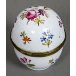 An 18th century enamelled table top pomander The hinged cover and body decorated with floral sprays,