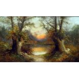 HENRY COOPER (19th century) British River Landscape at Sunset Oil on canvas Signed 49.5 x 29.
