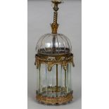 A gilt metal mounted cut glass hall lantern Of circular section,